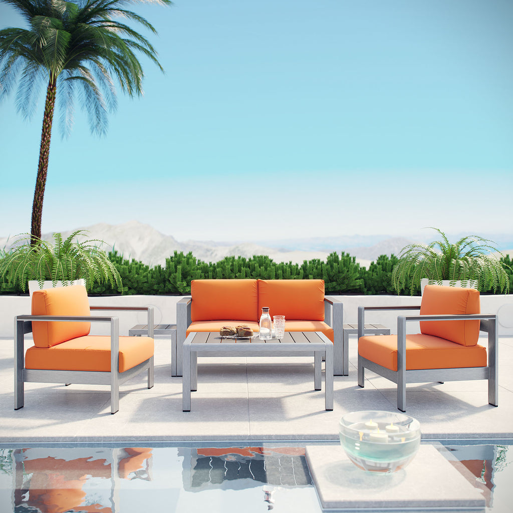 Shore 6 Piece Outdoor Patio Aluminum Sectional Sofa Set in Silver Orange-1