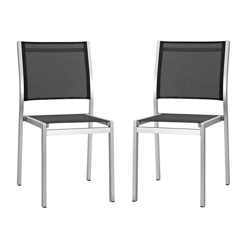 Shore Side Chair Outdoor Patio Aluminum Set of 2 in Silver Black