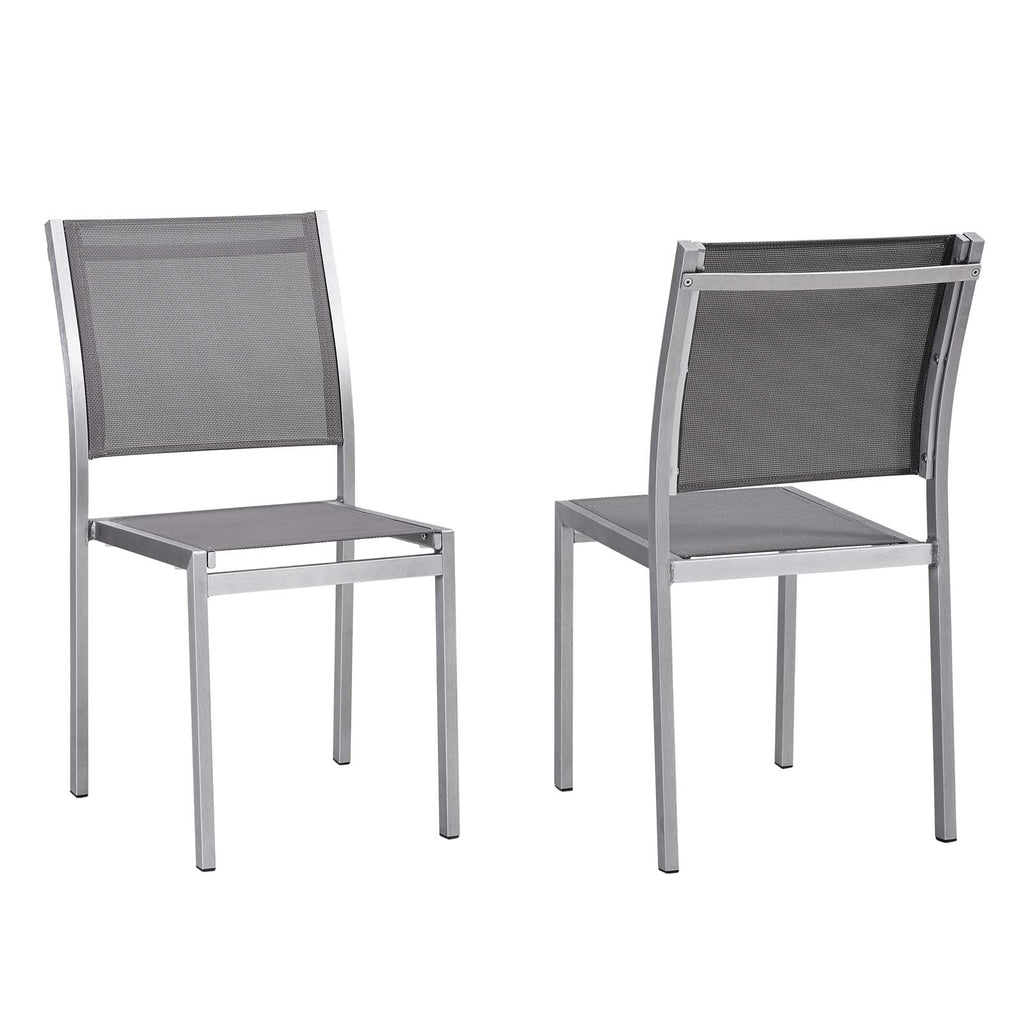 Shore Side Chair Outdoor Patio Aluminum Set of 2 in Silver Gray