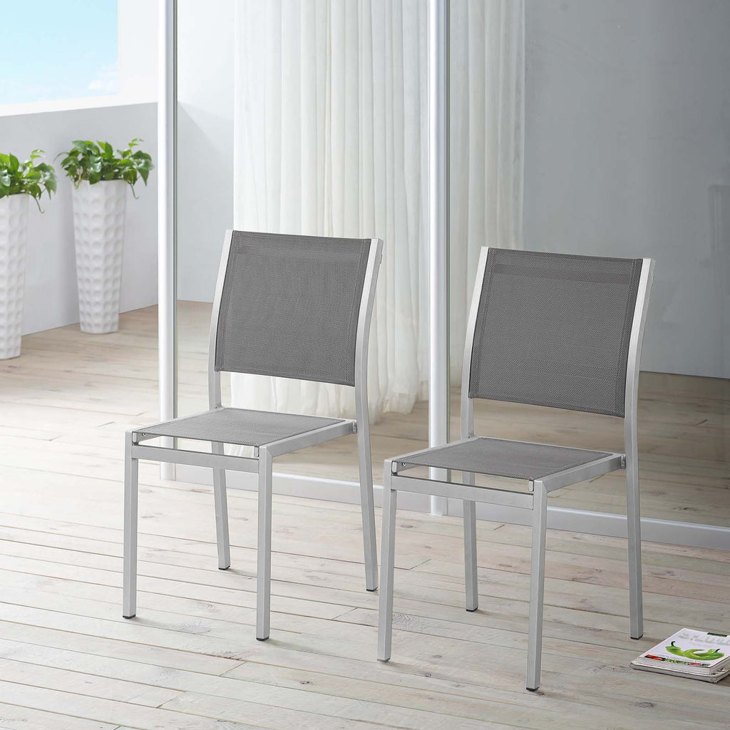 Shore Side Chair Outdoor Patio Aluminum Set of 2 in Silver Gray