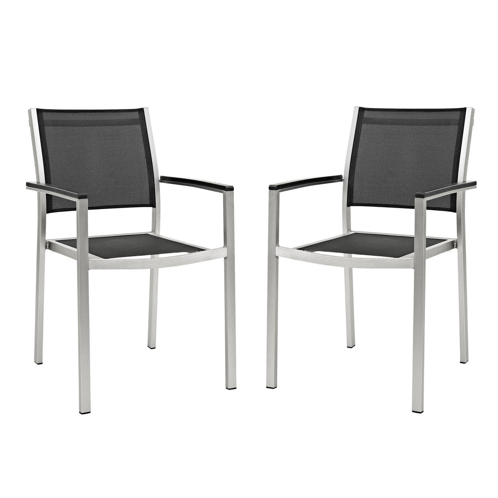 Shore Dining Chair Outdoor Patio Aluminum Set of 2 in Silver Black