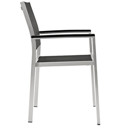 Shore Dining Chair Outdoor Patio Aluminum Set of 2 in Silver Black