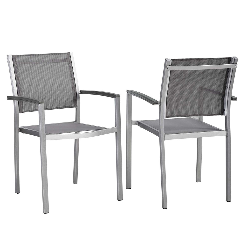 Shore Dining Chair Outdoor Patio Aluminum Set of 2 in Silver Gray