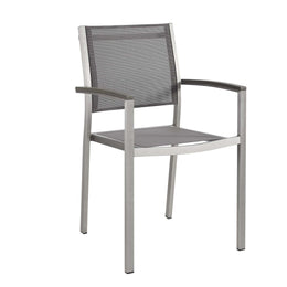 Shore Dining Chair Outdoor Patio Aluminum Set of 2 in Silver Gray