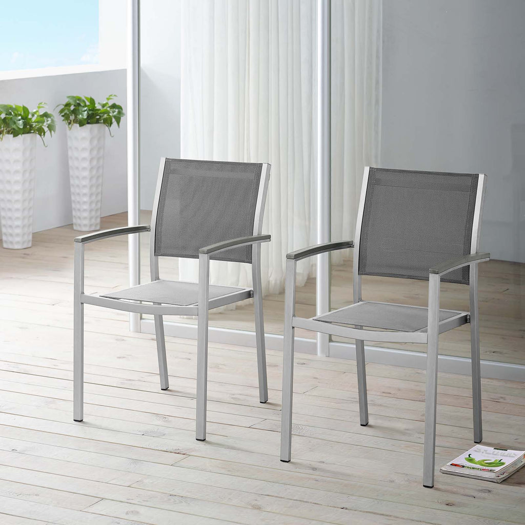 Shore Dining Chair Outdoor Patio Aluminum Set of 2 in Silver Gray