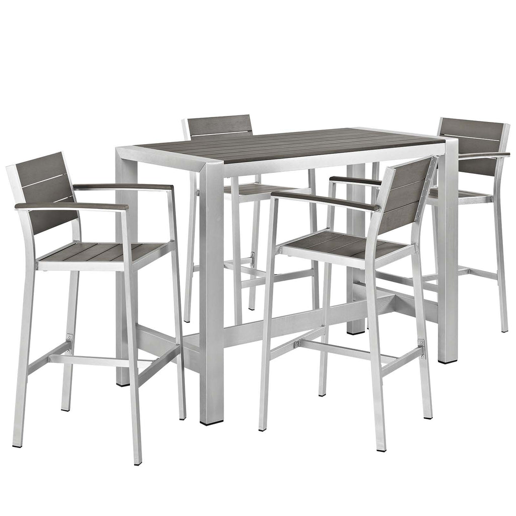 Shore 5 Piece Outdoor Patio Aluminum Dining Set in Silver Gray-1