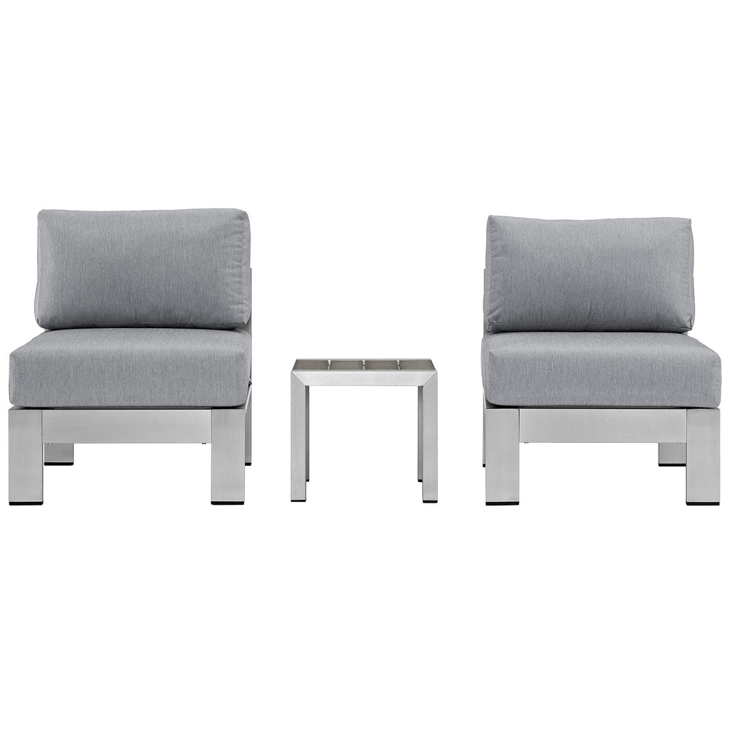 Shore 3 Piece Outdoor Patio Aluminum Sectional Sofa Set in Silver Gray