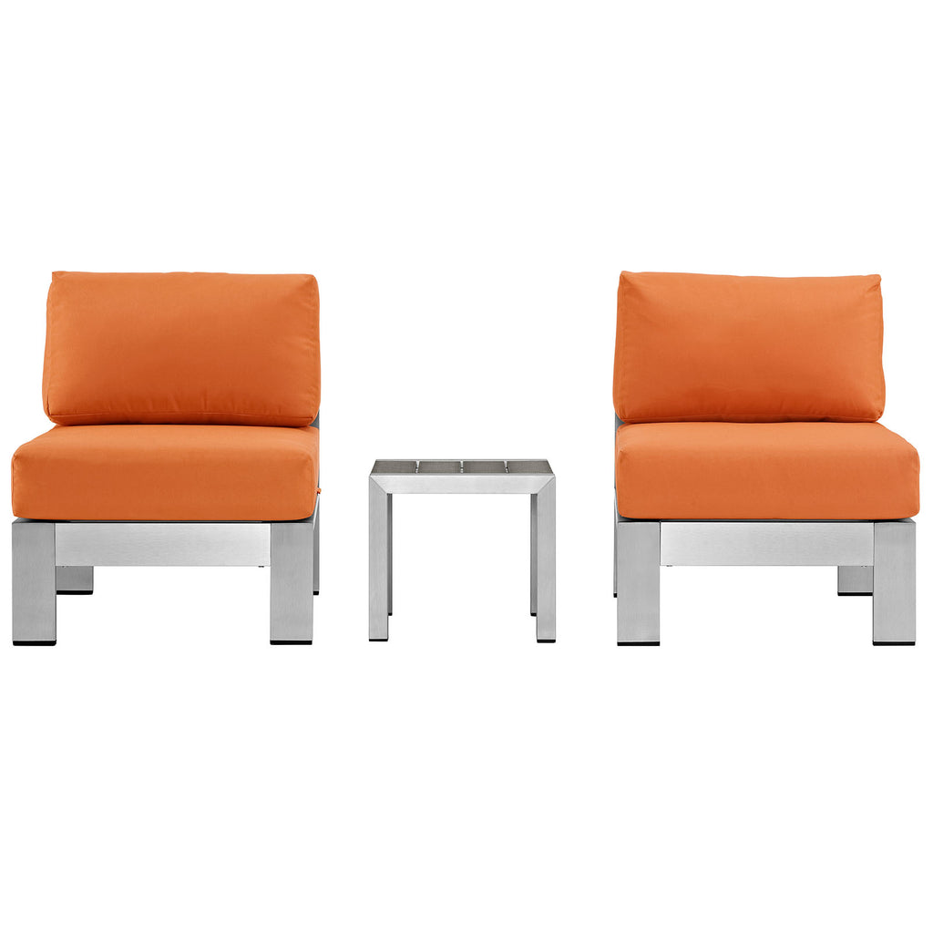 Shore 3 Piece Outdoor Patio Aluminum Sectional Sofa Set in Silver Orange