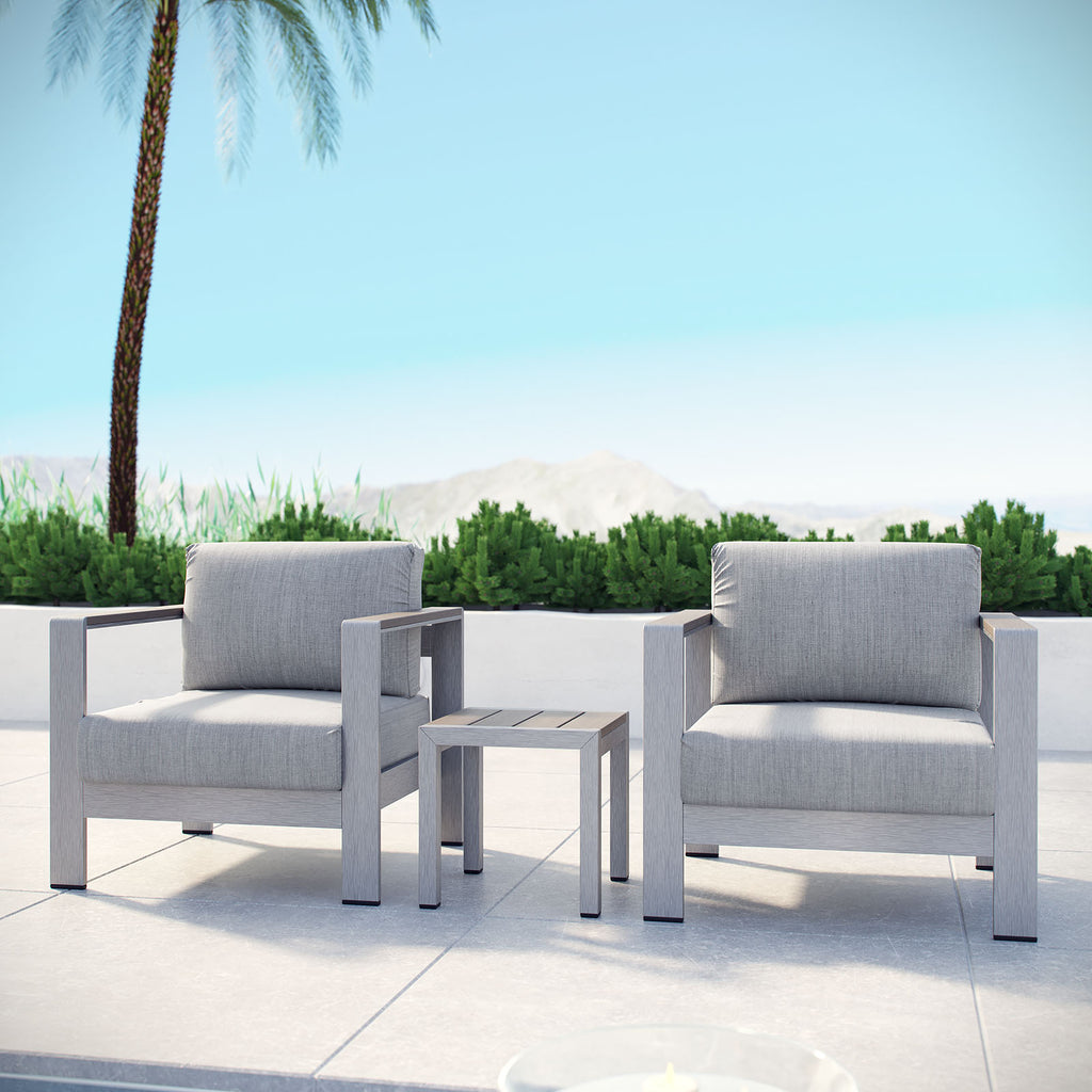 Shore 3 Piece Outdoor Patio Aluminum Set in Silver Gray-1