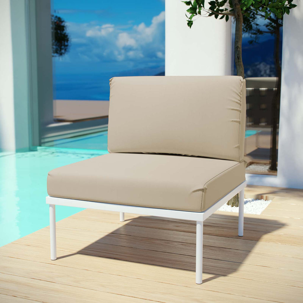 Harmony Armless Outdoor Patio Aluminum Chair in White Beige