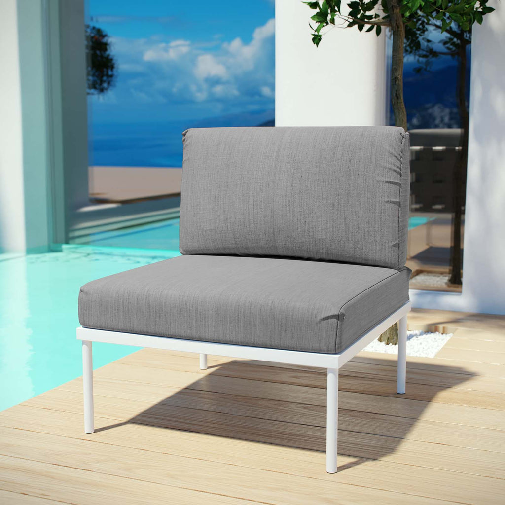 Harmony Armless Outdoor Patio Aluminum Chair in White Gray