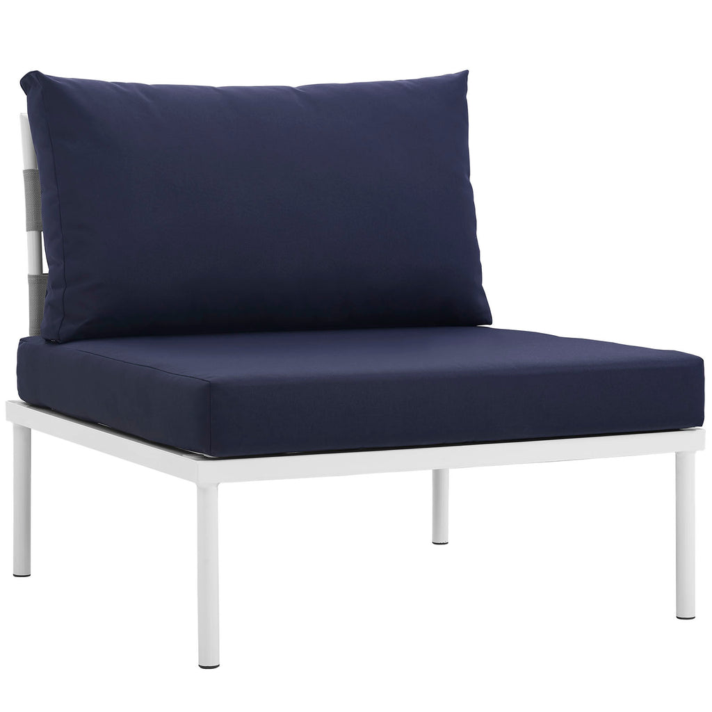 Harmony Armless Outdoor Patio Aluminum Chair in White Navy