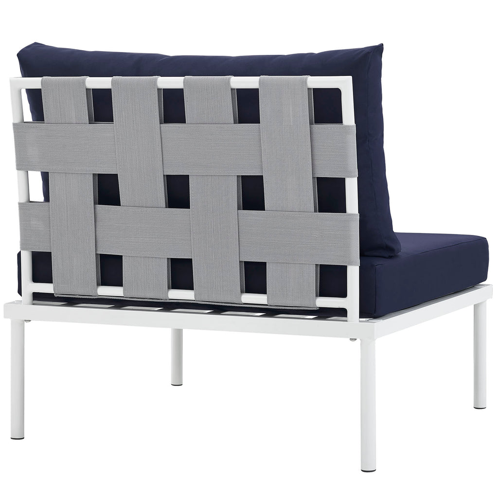 Harmony Armless Outdoor Patio Aluminum Chair in White Navy