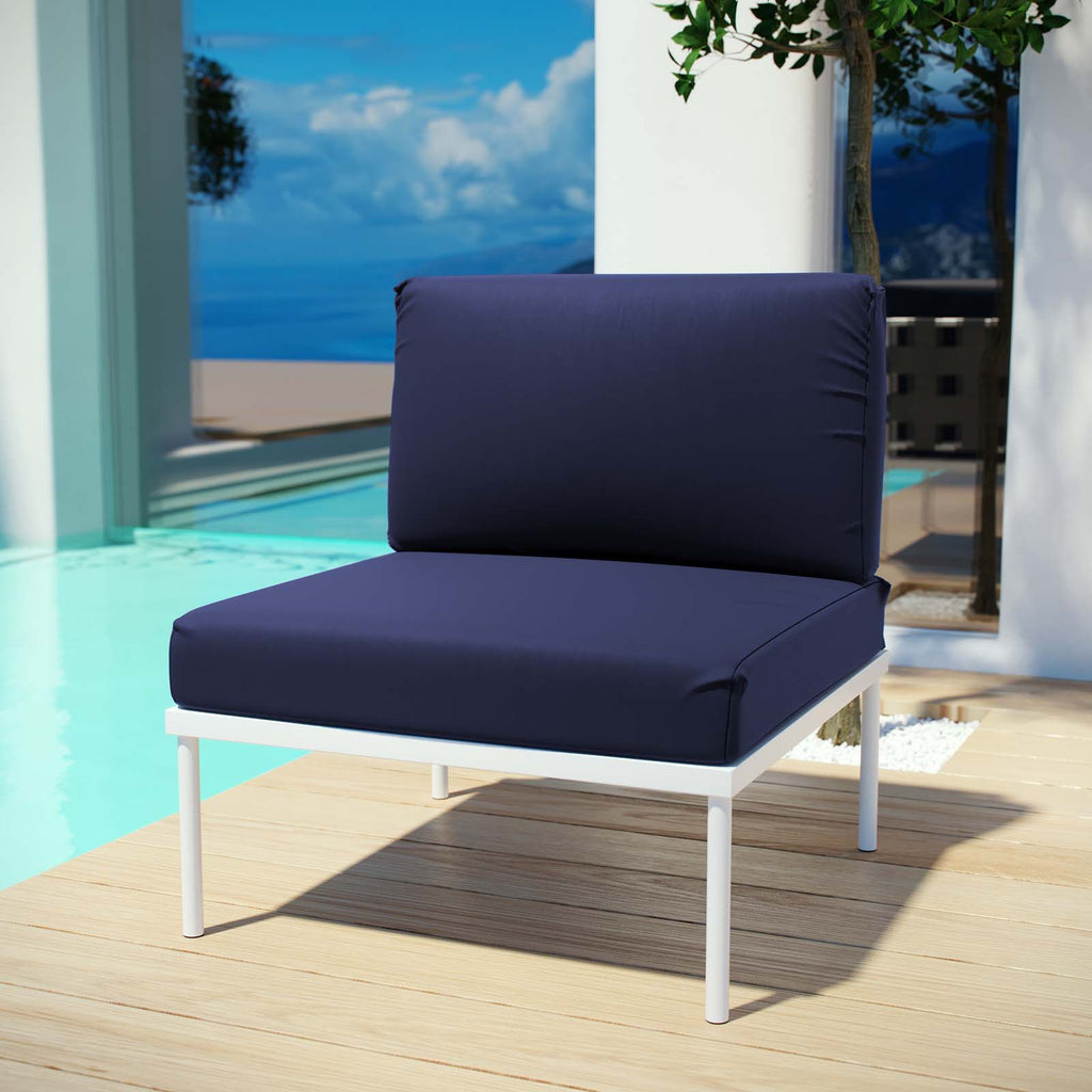 Harmony Armless Outdoor Patio Aluminum Chair in White Navy