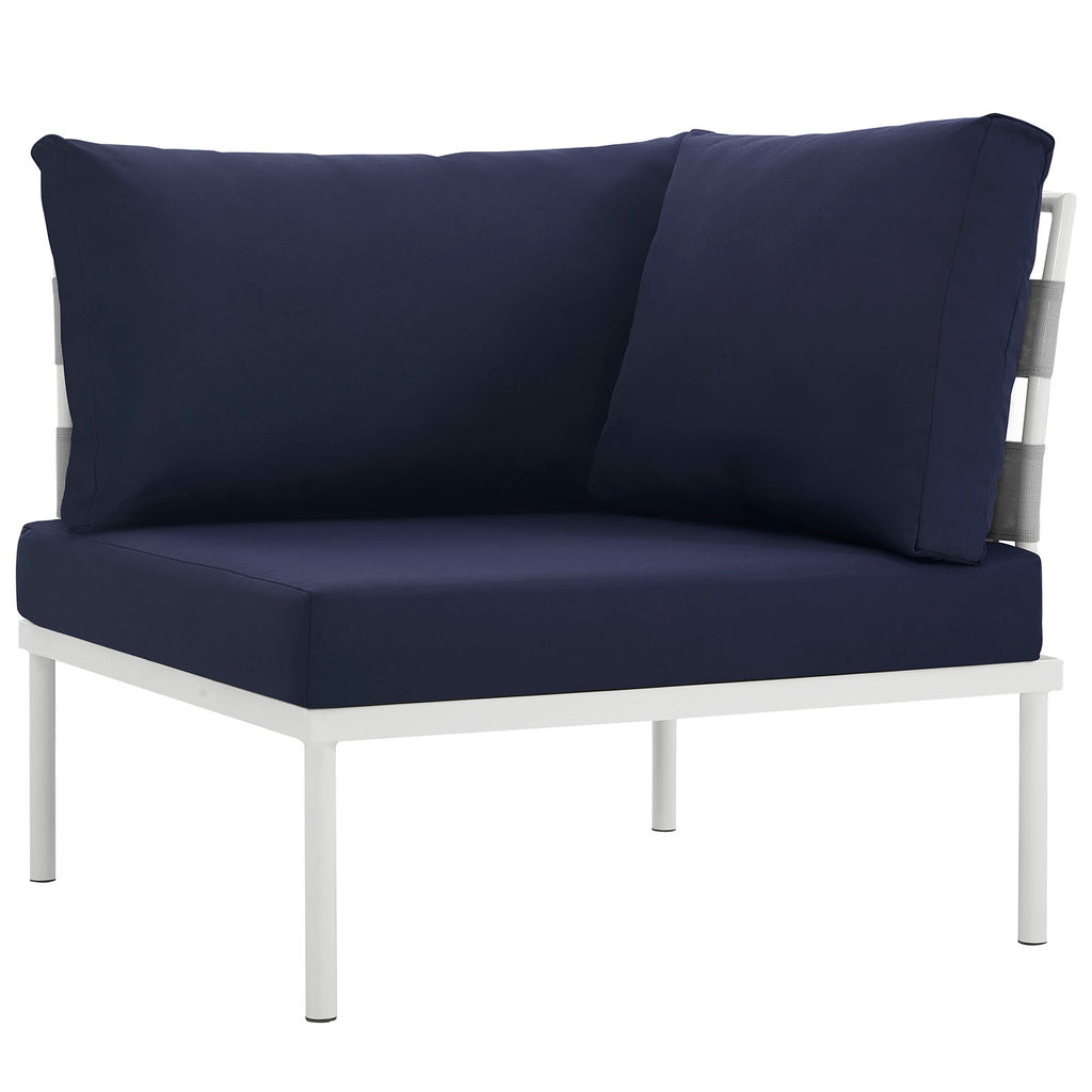 Harmony Outdoor Patio Aluminum Corner Sofa in White Navy