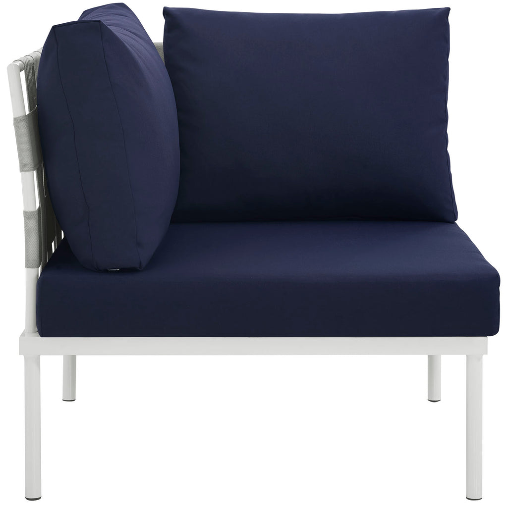 Harmony Outdoor Patio Aluminum Corner Sofa in White Navy