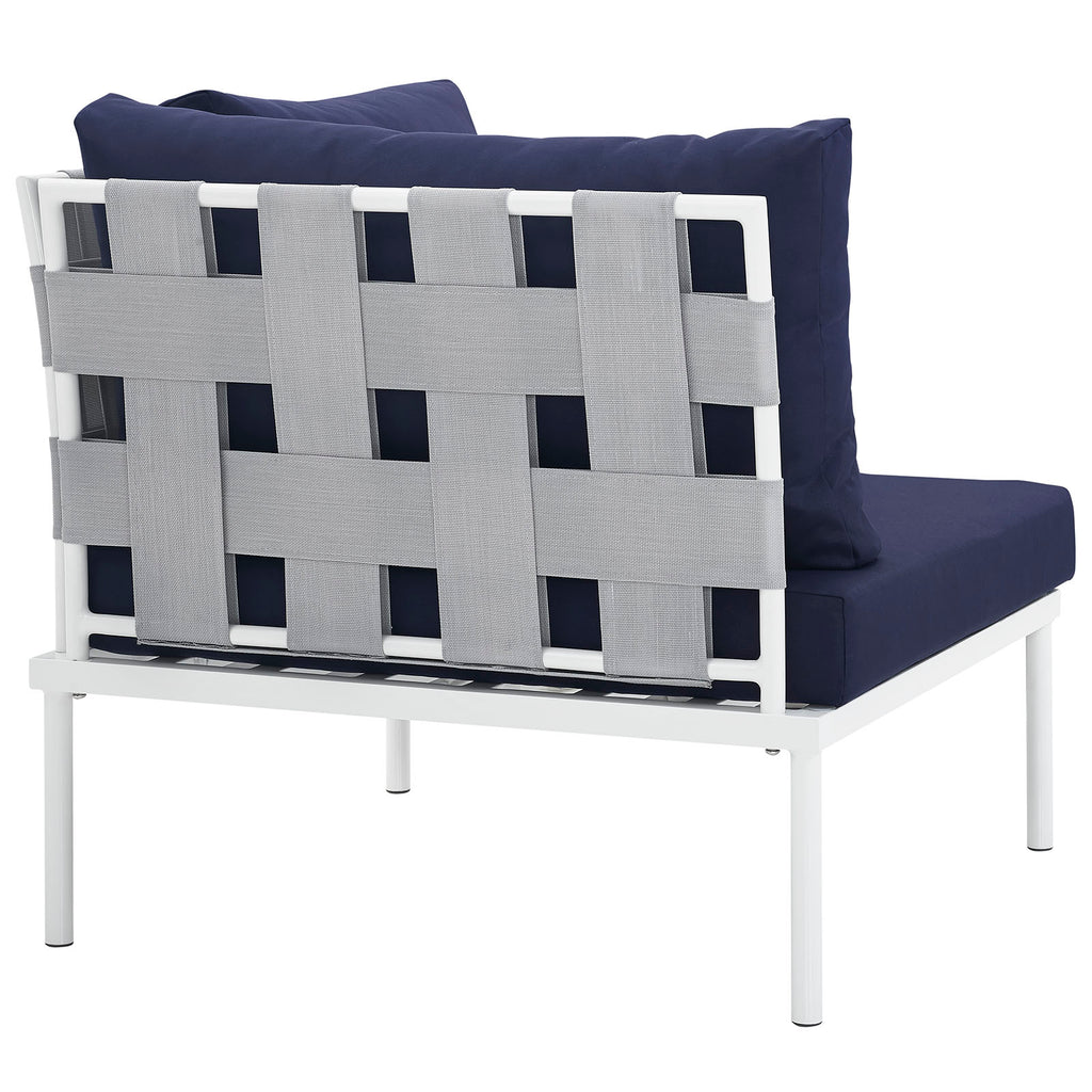 Harmony Outdoor Patio Aluminum Corner Sofa in White Navy