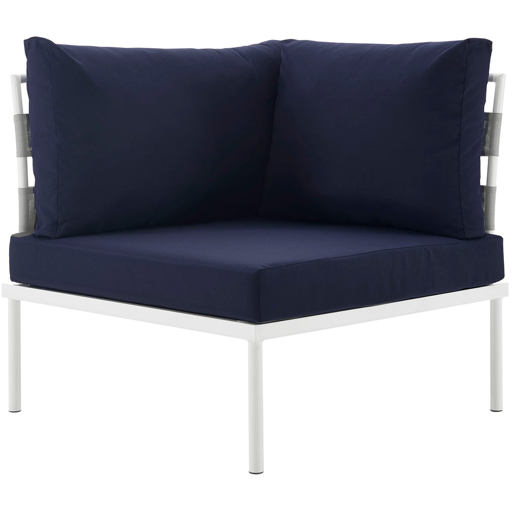 Harmony Outdoor Patio Aluminum Corner Sofa in White Navy