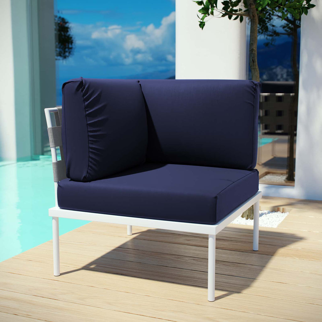 Harmony Outdoor Patio Aluminum Corner Sofa in White Navy