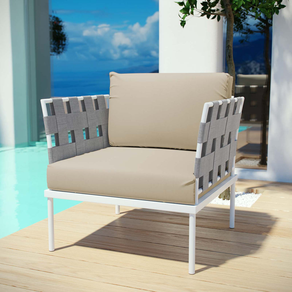 Harmony Outdoor Patio Aluminum Armchair in White Beige