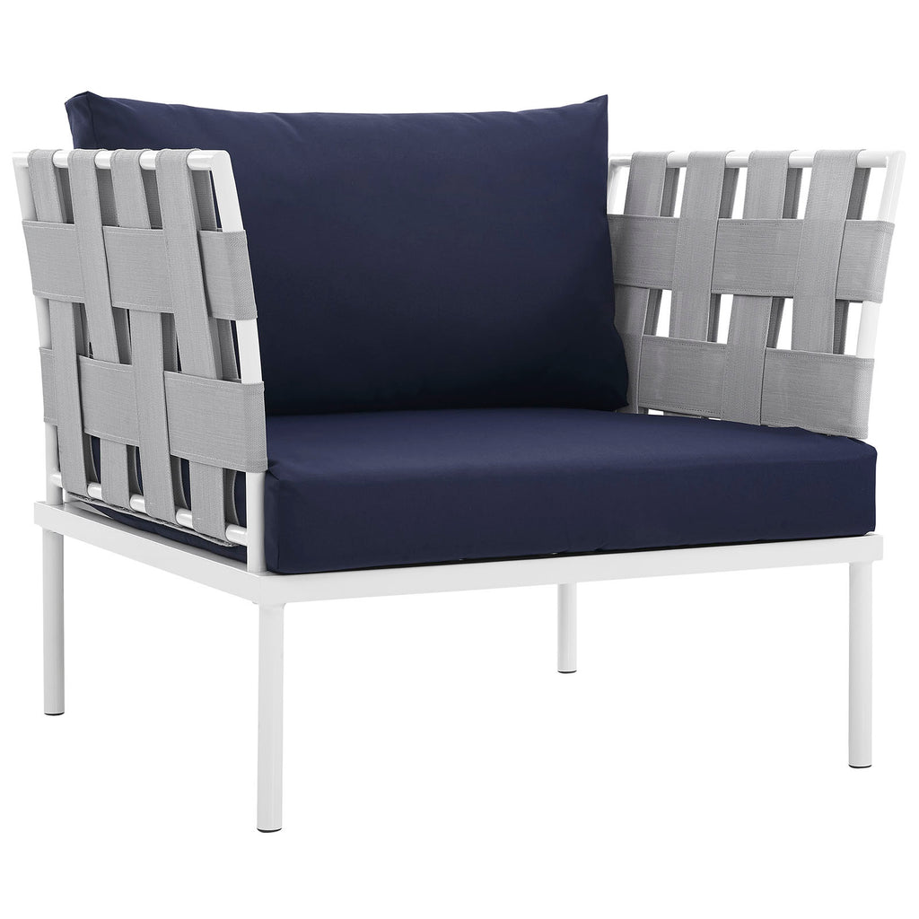 Harmony Outdoor Patio Aluminum Armchair in White Navy