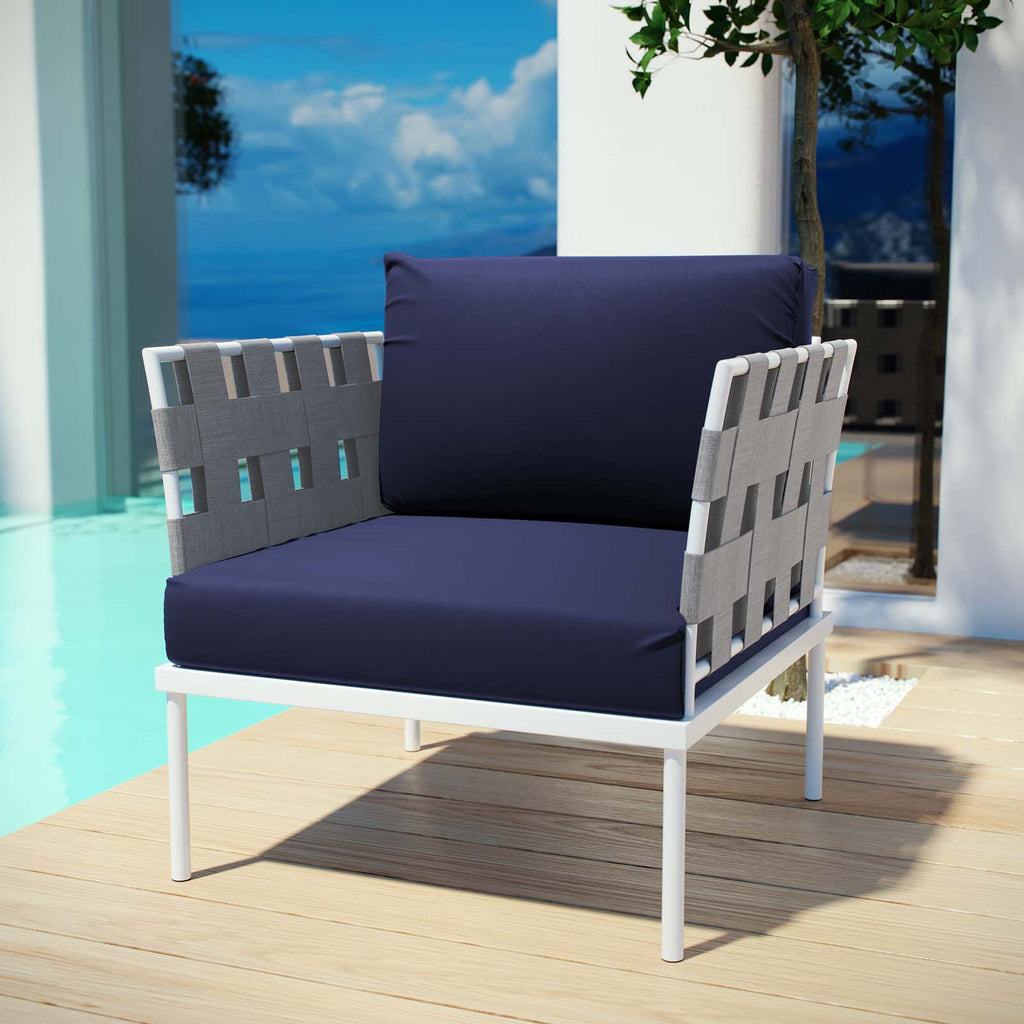 Harmony Outdoor Patio Aluminum Armchair in White Navy