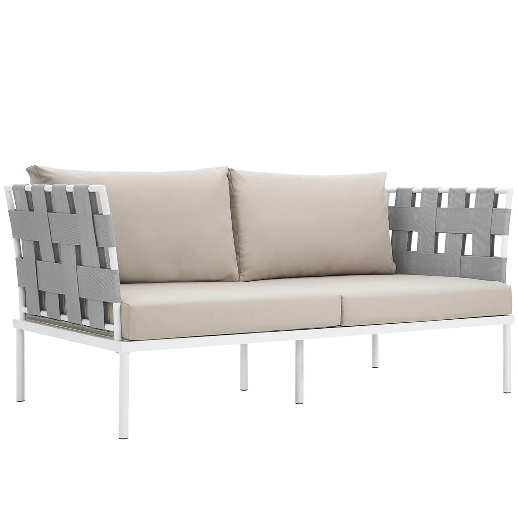 Harmony Outdoor Patio Aluminum Loveseat in White Beige