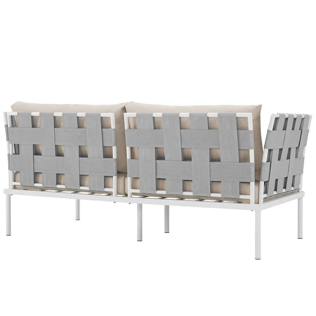 Harmony Outdoor Patio Aluminum Loveseat in White Beige