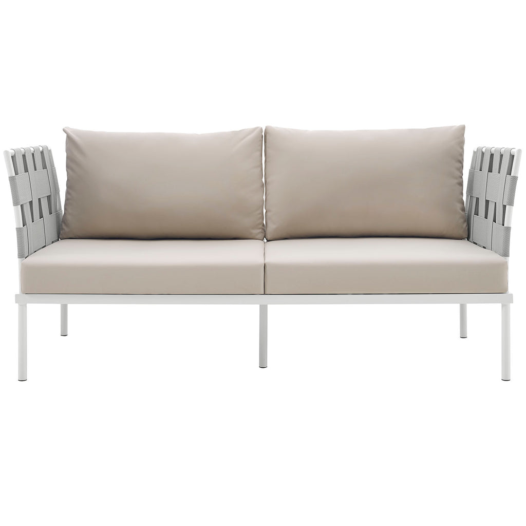 Harmony Outdoor Patio Aluminum Loveseat in White Beige