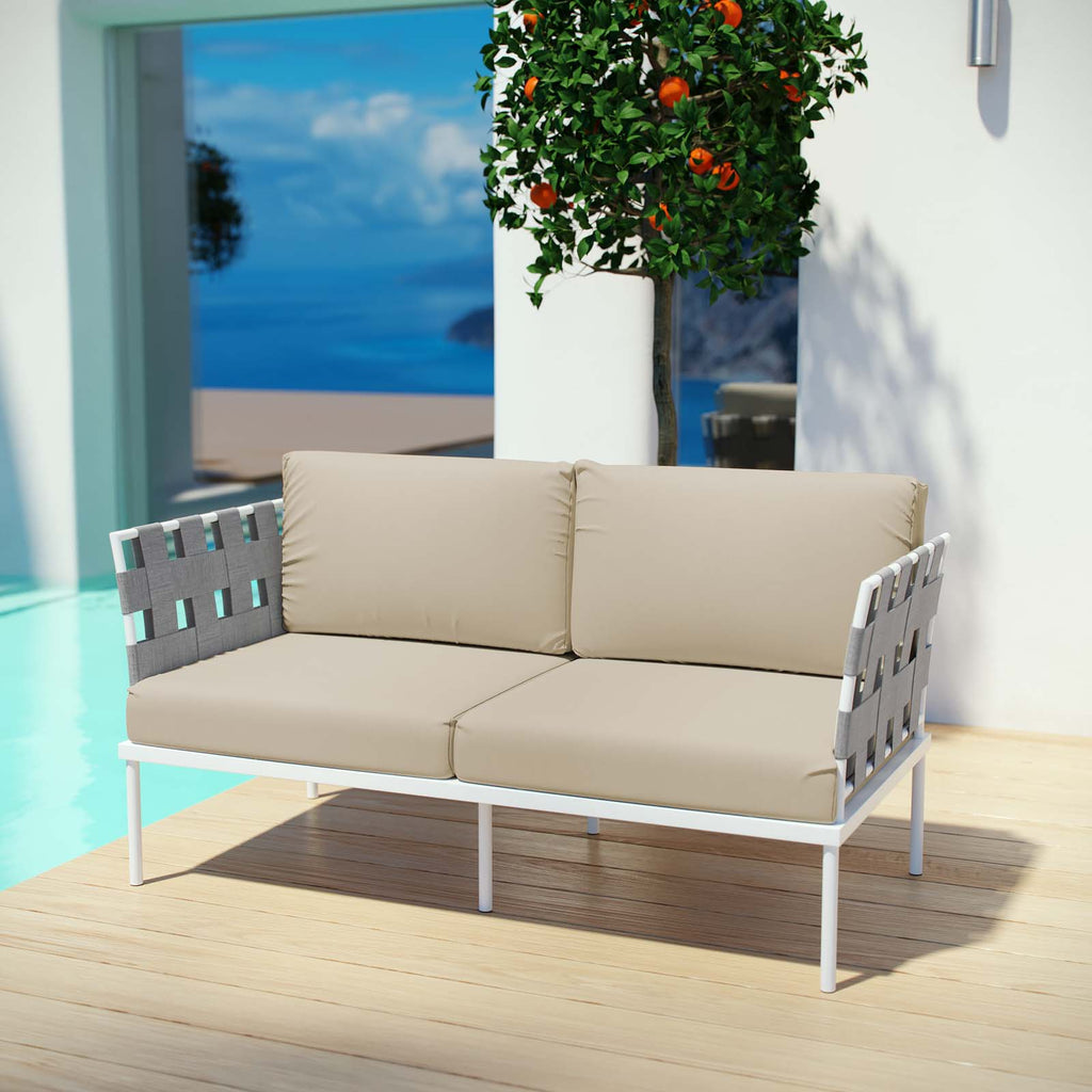 Harmony Outdoor Patio Aluminum Loveseat in White Beige