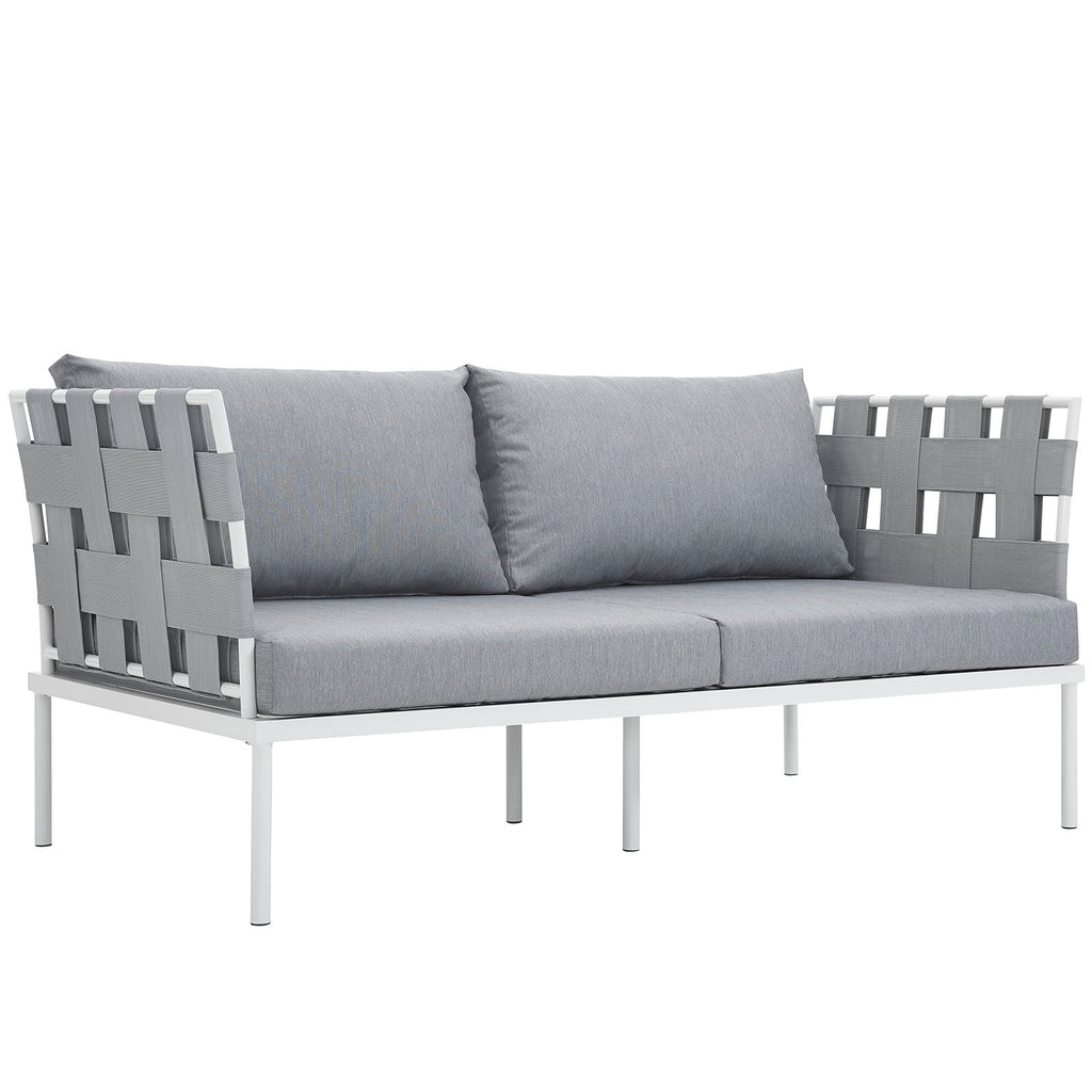 Harmony Outdoor Patio Aluminum Loveseat in White Gray