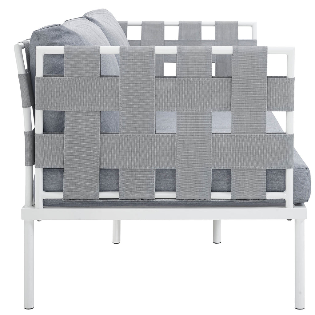 Harmony Outdoor Patio Aluminum Loveseat in White Gray