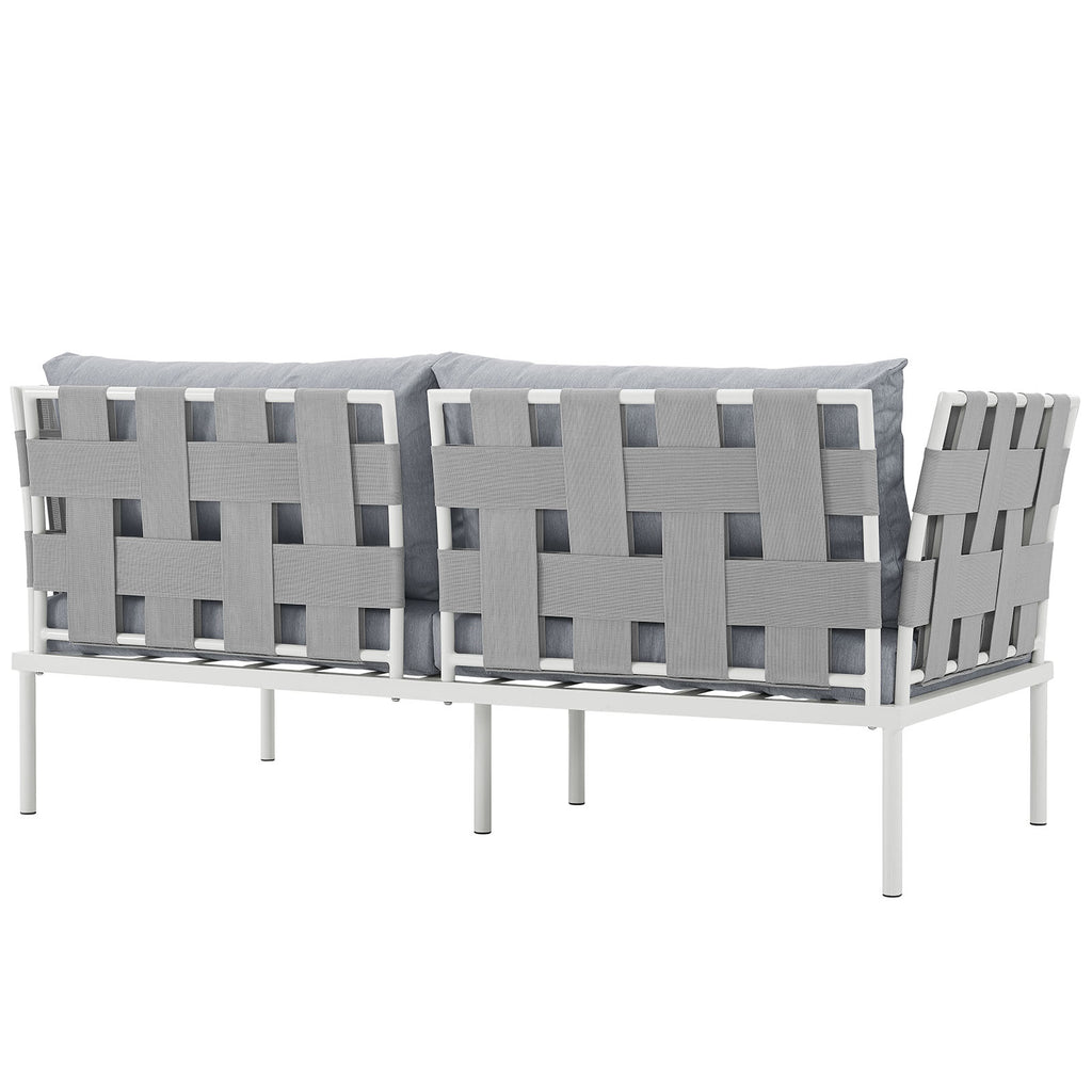 Harmony Outdoor Patio Aluminum Loveseat in White Gray