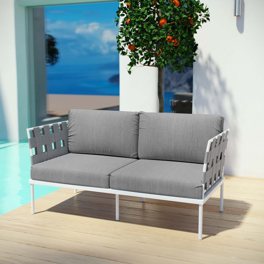 Harmony Outdoor Patio Aluminum Loveseat in White Gray