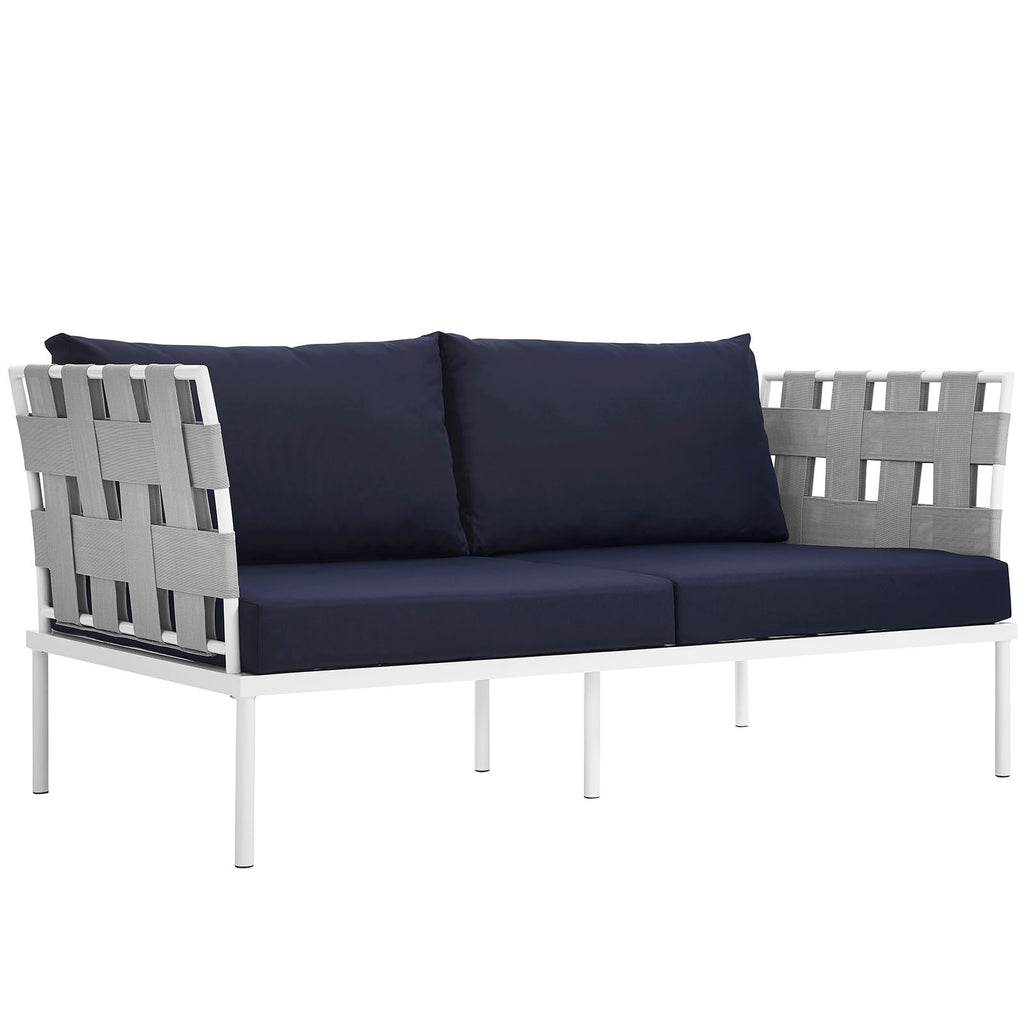 Harmony Outdoor Patio Aluminum Loveseat in White Navy