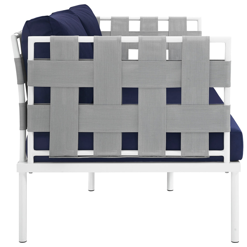 Harmony Outdoor Patio Aluminum Loveseat in White Navy