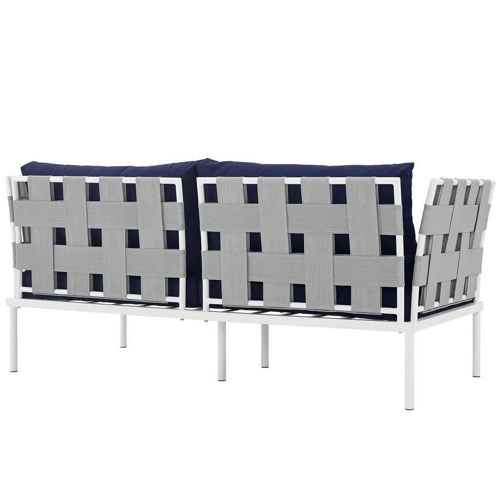 Harmony Outdoor Patio Aluminum Loveseat in White Navy