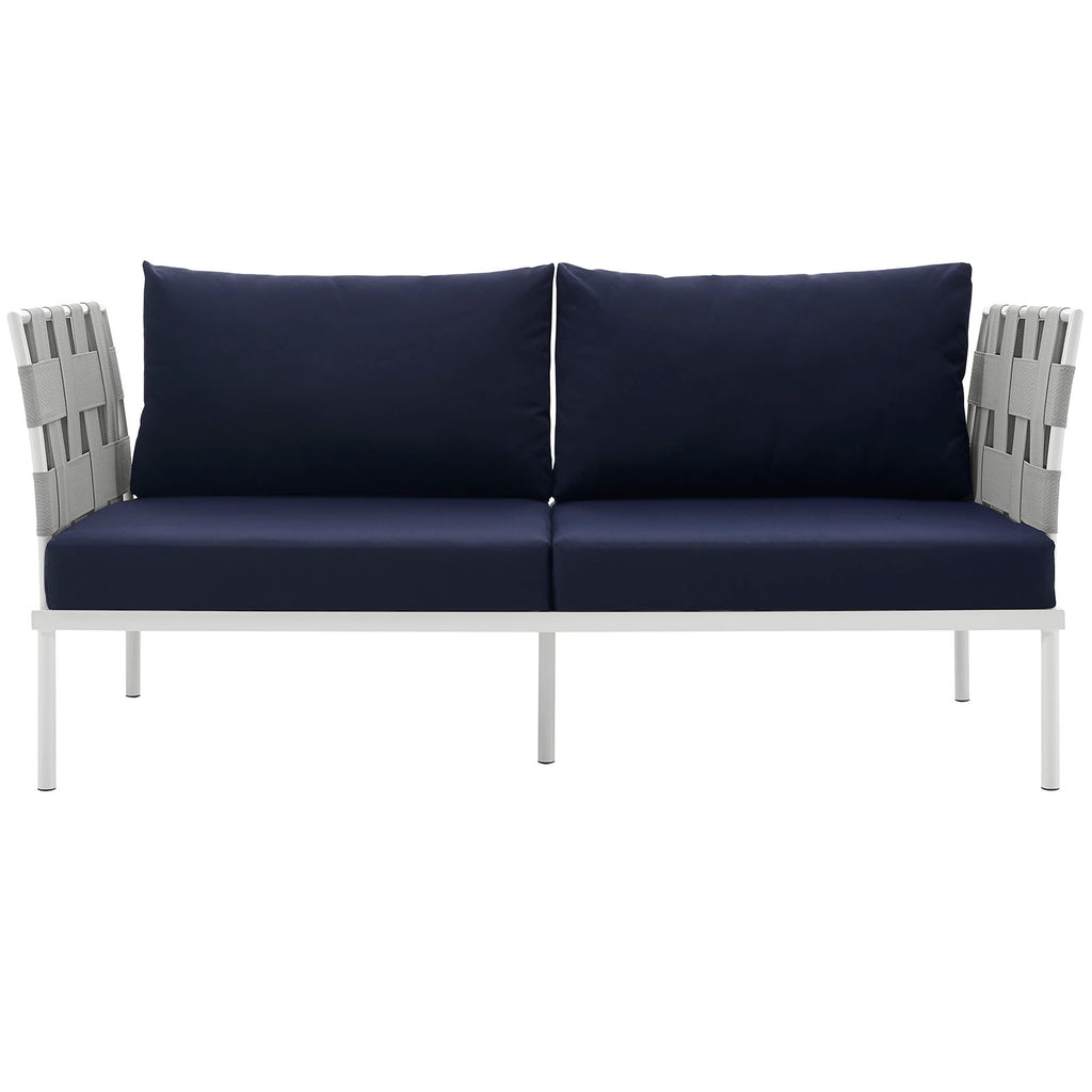 Harmony Outdoor Patio Aluminum Loveseat in White Navy