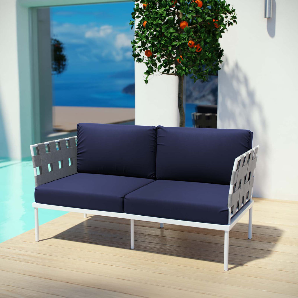 Harmony Outdoor Patio Aluminum Loveseat in White Navy