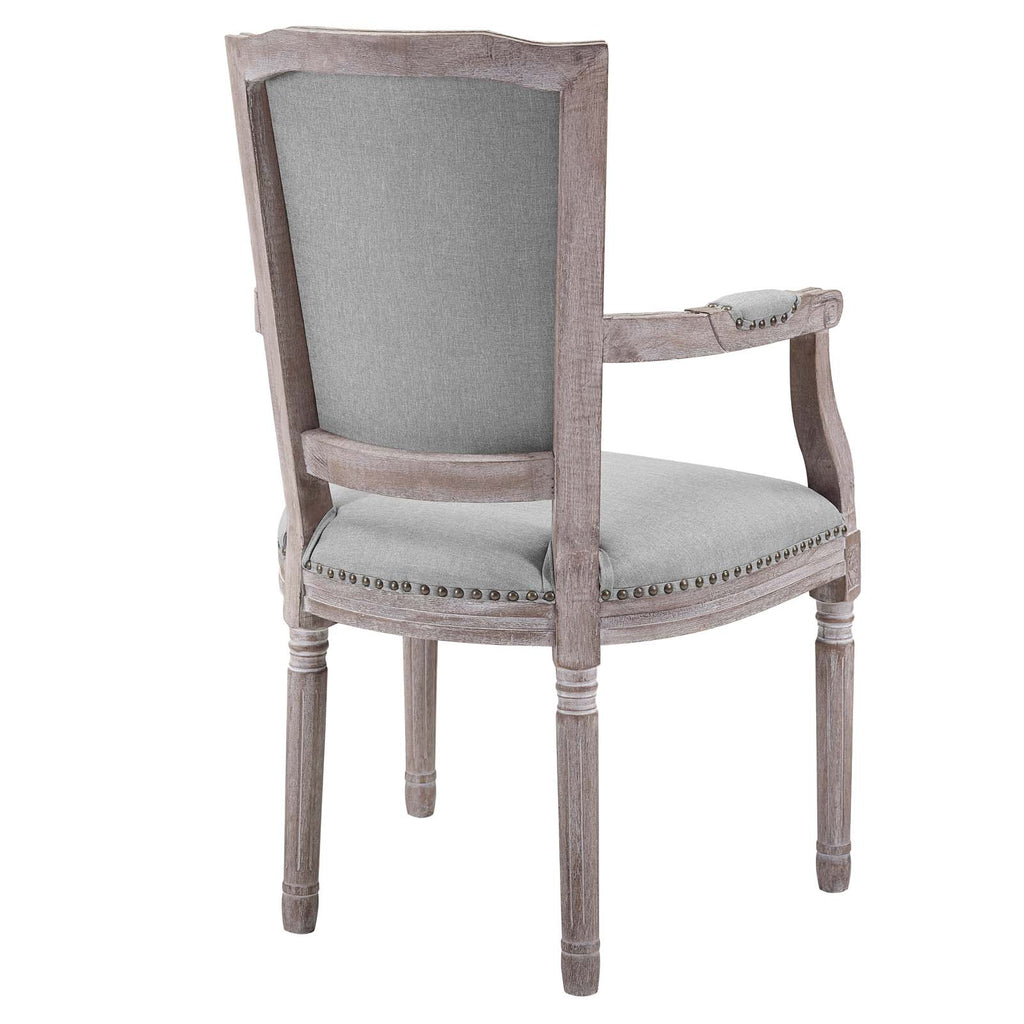 Penchant Vintage French Upholstered Fabric Dining Armchair in Light Gray