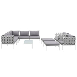 Harmony 10 Piece Outdoor Patio Aluminum Sectional Sofa Set in White Gray