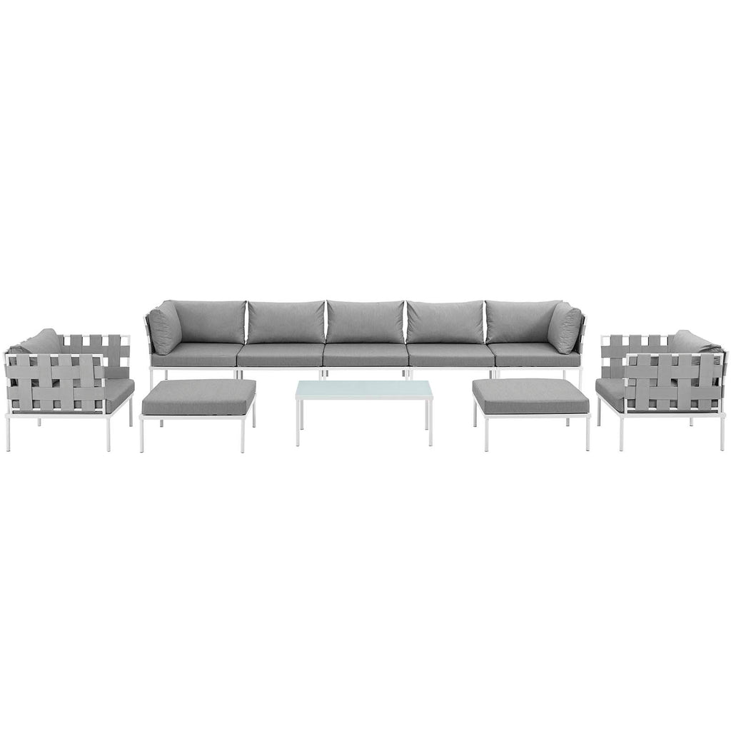 Harmony 10 Piece Outdoor Patio Aluminum Sectional Sofa Set in White Gray