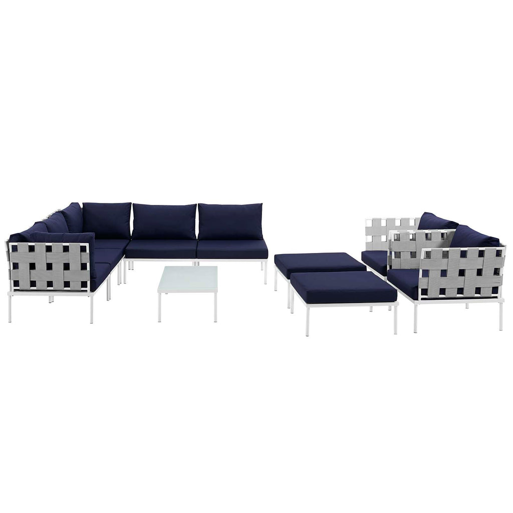 Harmony 10 Piece Outdoor Patio Aluminum Sectional Sofa Set in White Navy