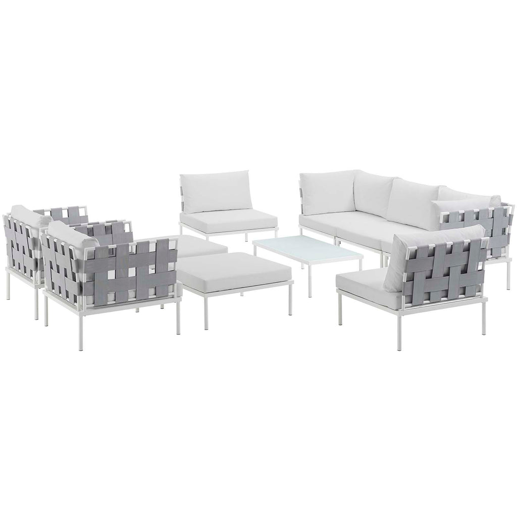 Harmony 10 Piece Outdoor Patio Aluminum Sectional Sofa Set in White White