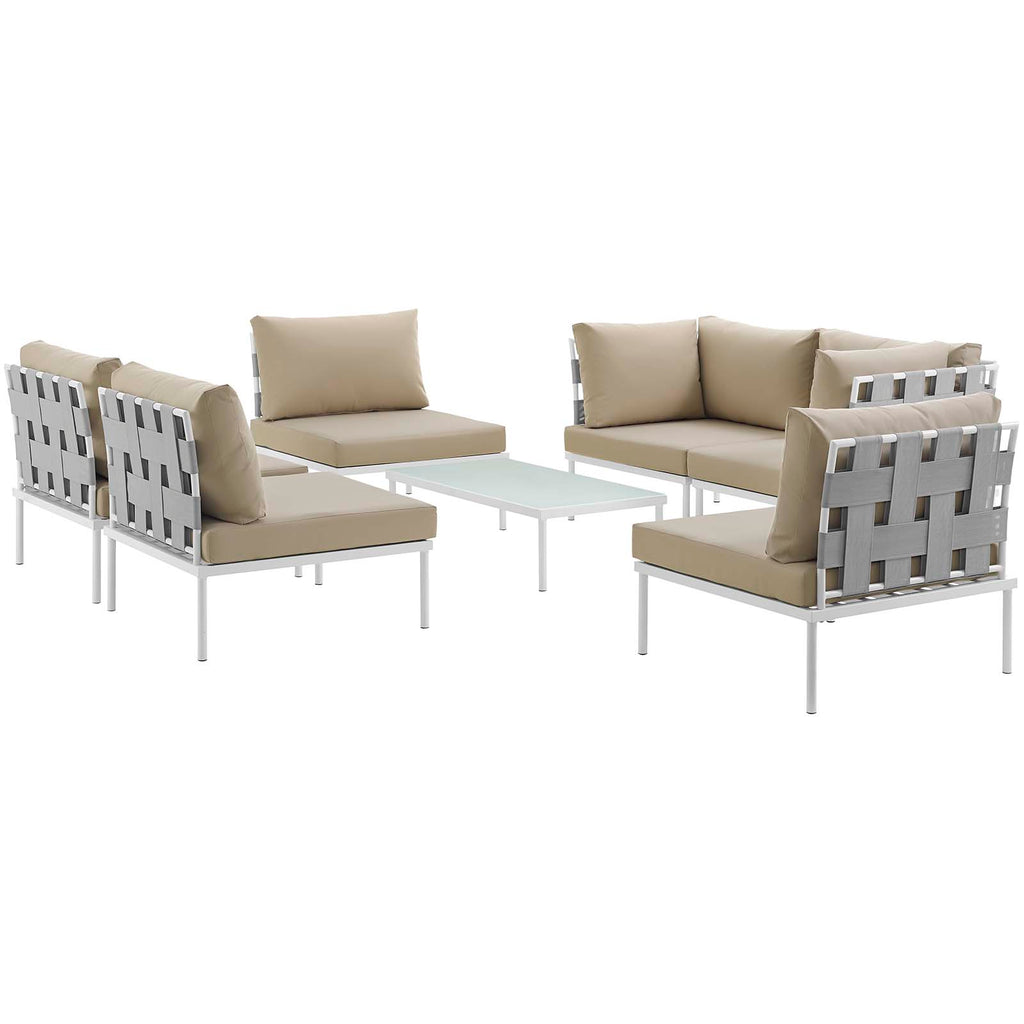 Harmony 7 Piece Outdoor Patio Aluminum Sectional Sofa Set in White Beige-2