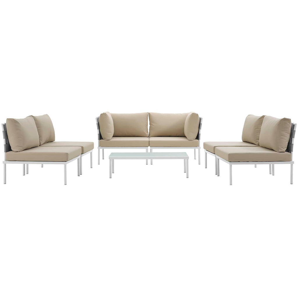 Harmony 7 Piece Outdoor Patio Aluminum Sectional Sofa Set in White Beige-2