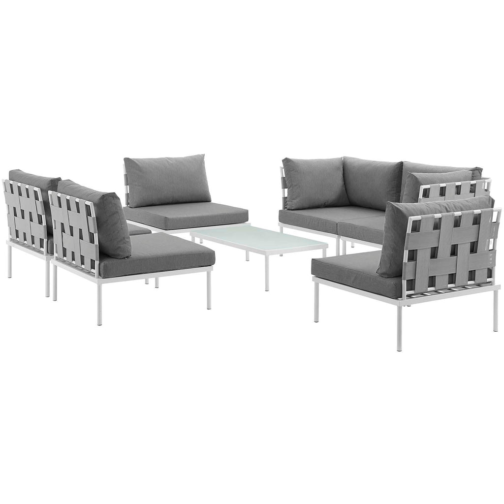 Harmony 7 Piece Outdoor Patio Aluminum Sectional Sofa Set in White Gray-2