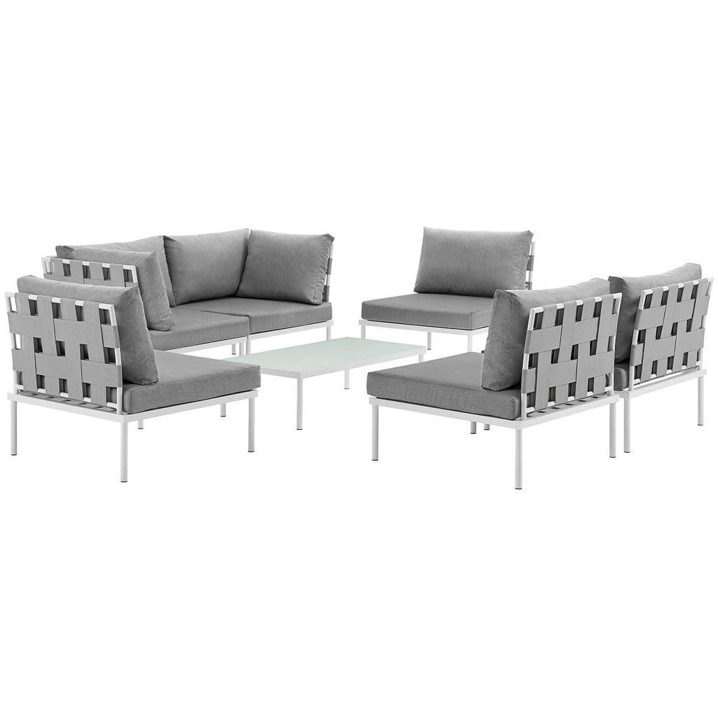 Harmony 7 Piece Outdoor Patio Aluminum Sectional Sofa Set in White Gray-2