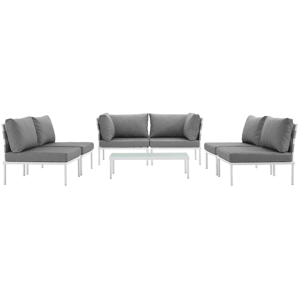 Harmony 7 Piece Outdoor Patio Aluminum Sectional Sofa Set in White Gray-2