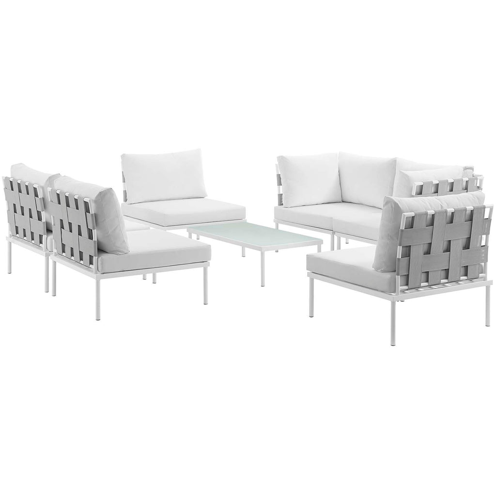 Harmony 7 Piece Outdoor Patio Aluminum Sectional Sofa Set in White White-2